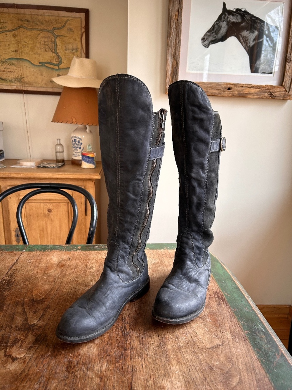 Navy Leather Riding Boots - Picture 5 of 11